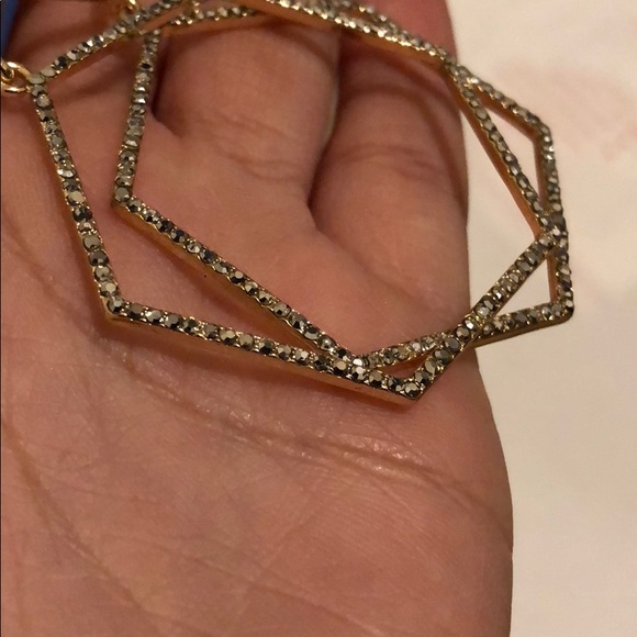 Hexagon Hoop Rhinestone Drop Earrings - Picture 6 of 8